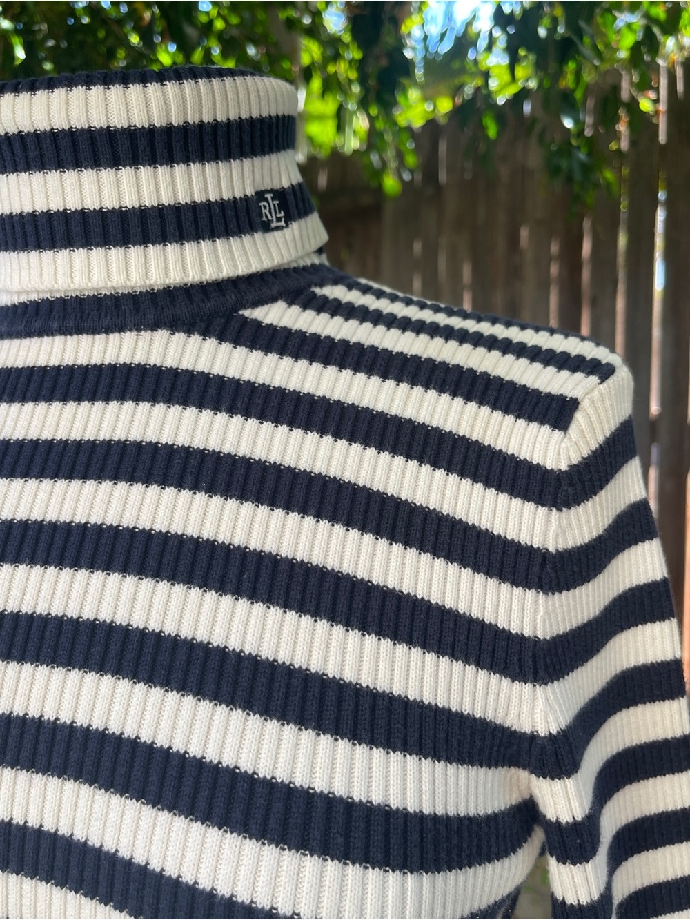 Lauren Ralph Lauren Striped Blue and white Turtleneck Sweater nautical coastal M
